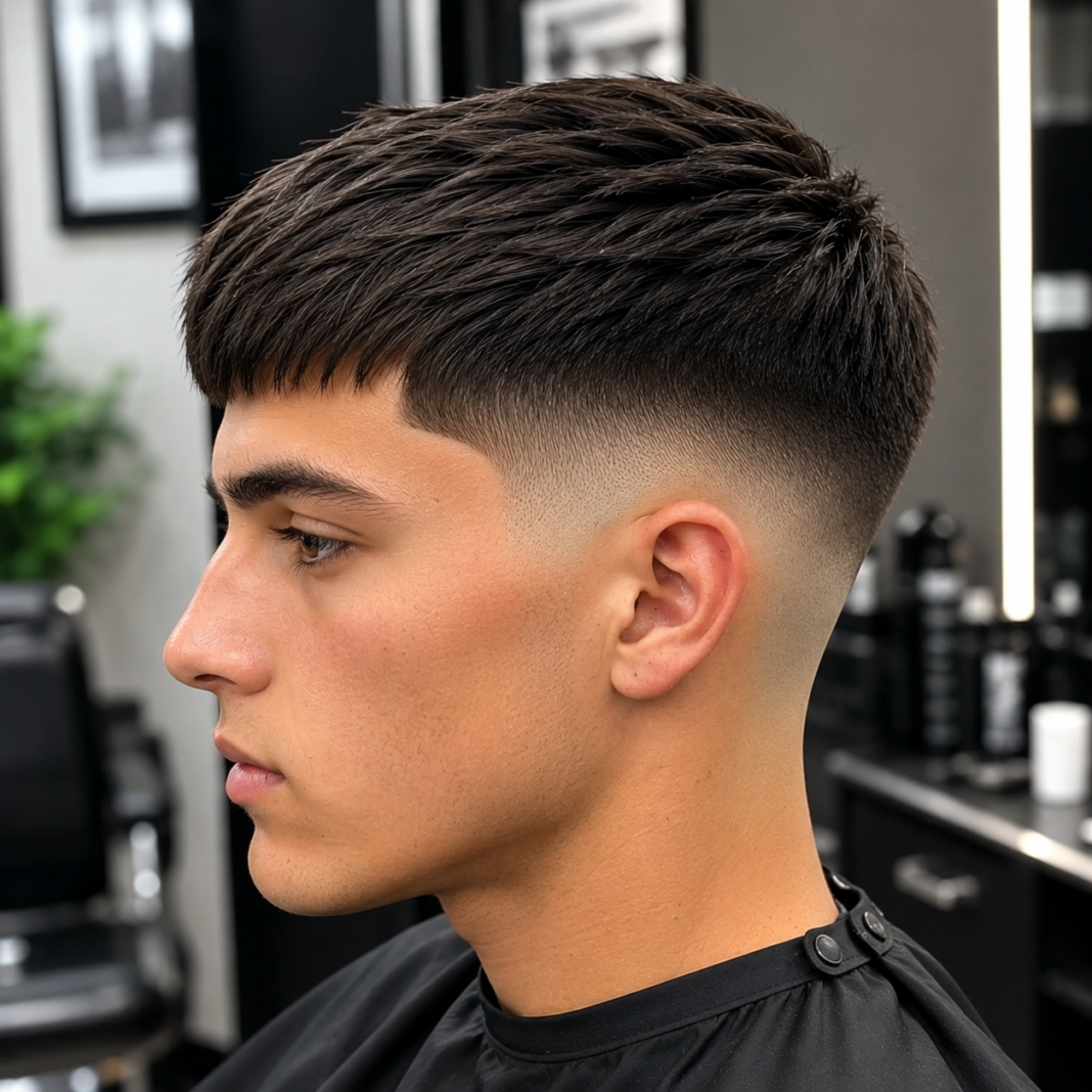 High taper fade with straight hair